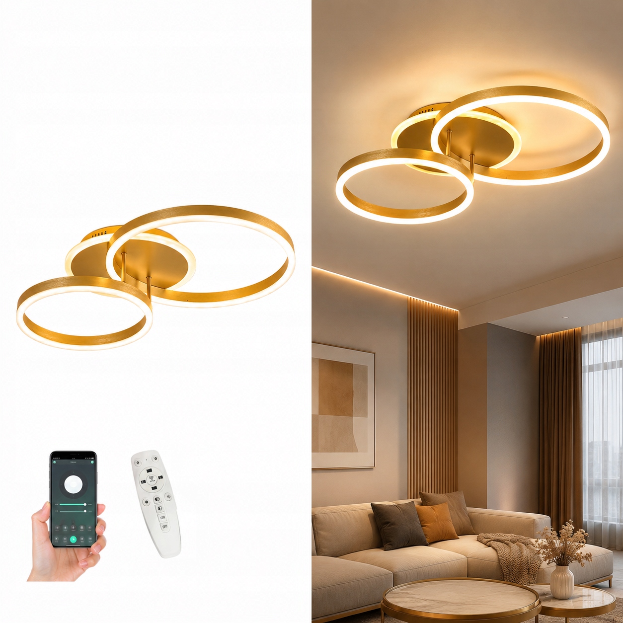 Led Stropná Lampa Zlatá S Možnosťou Stmievania 60 CM S Diaľkovým Ovládaním 75 W