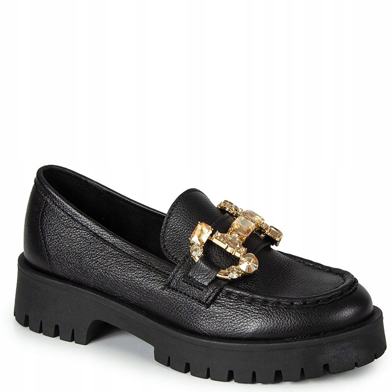 Chebello 4369 Černé Kožené Mokasíny S Ozdobou 40