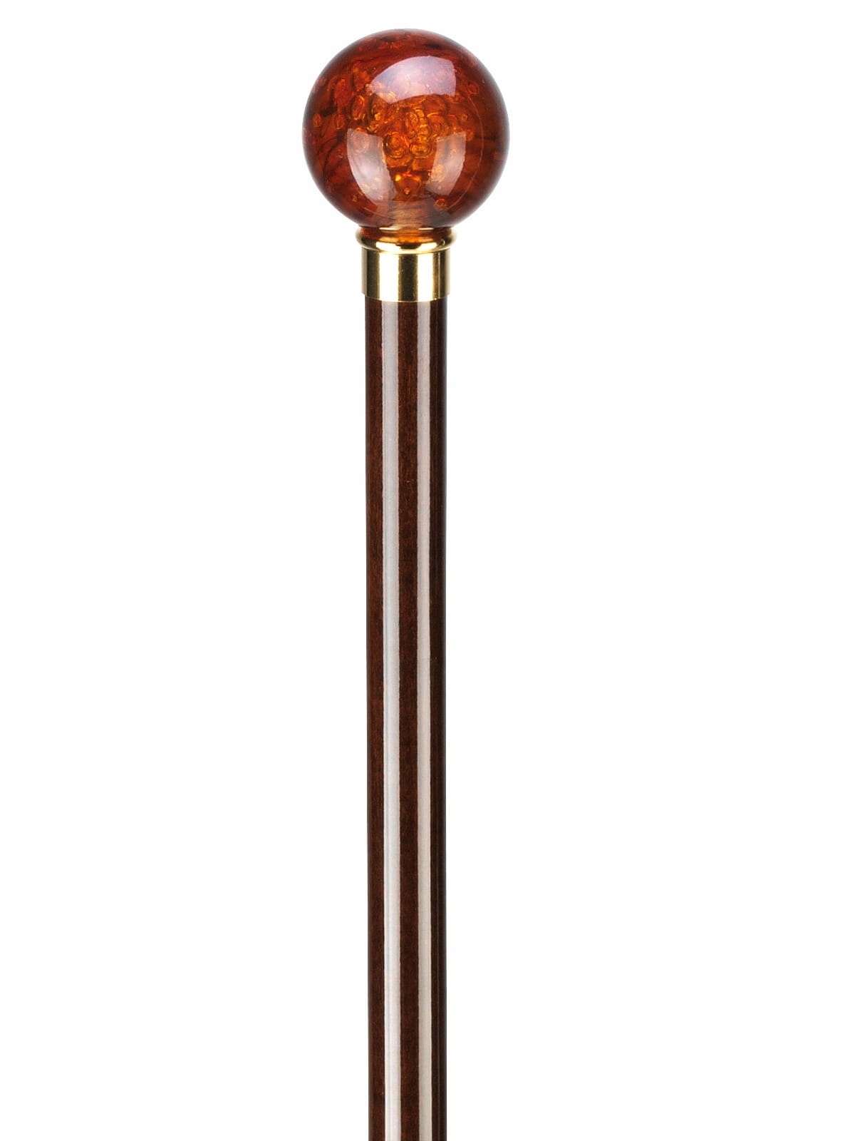 Laska ozdobna bukowa z kulistym uchwytem w kolorze bursztynu bila