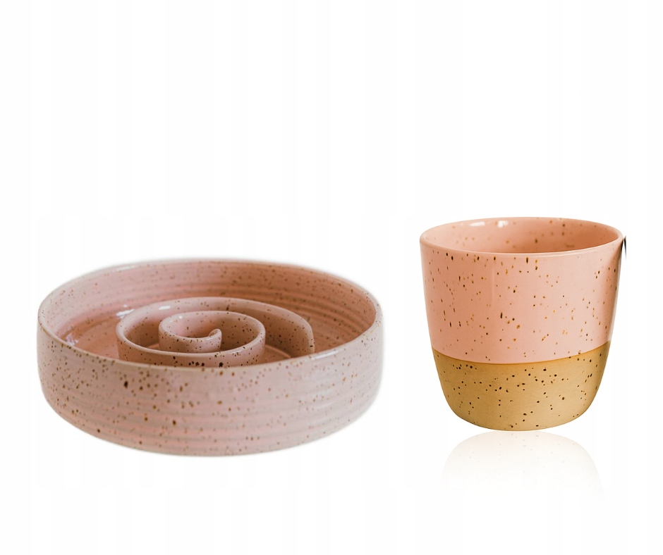 Levně Sada keramická miska pro psa Handmade šálek růžová PositiveCare