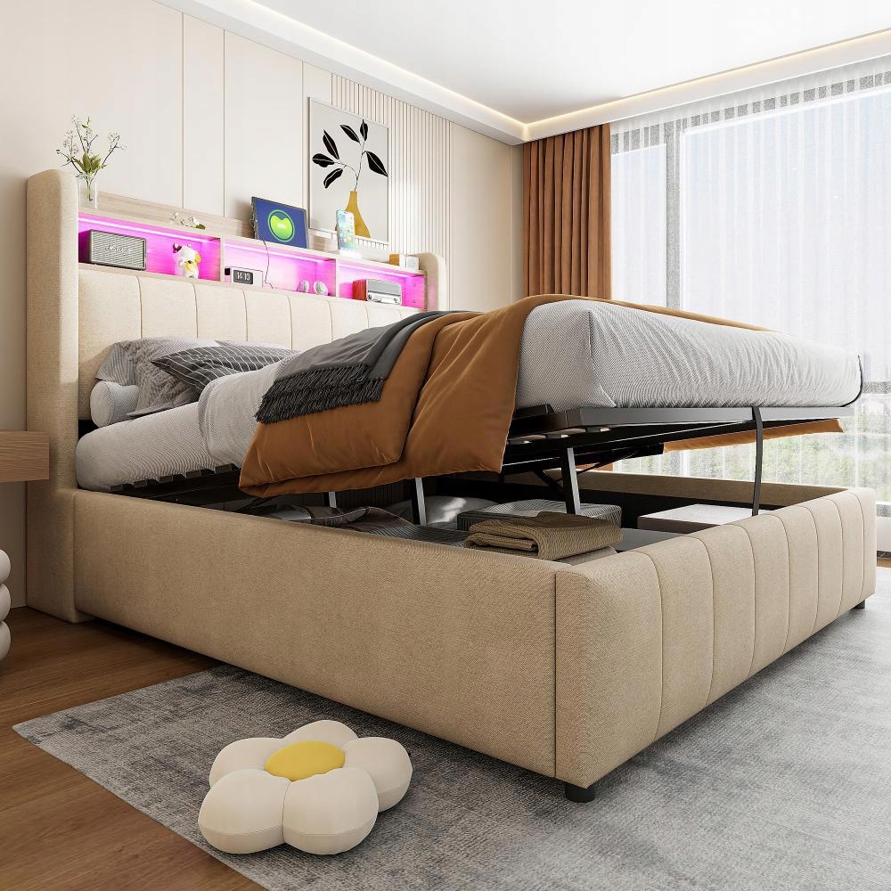 Letto Imbottito Con Led Usb - Xylo - 140X200 - Blu Zaffiro