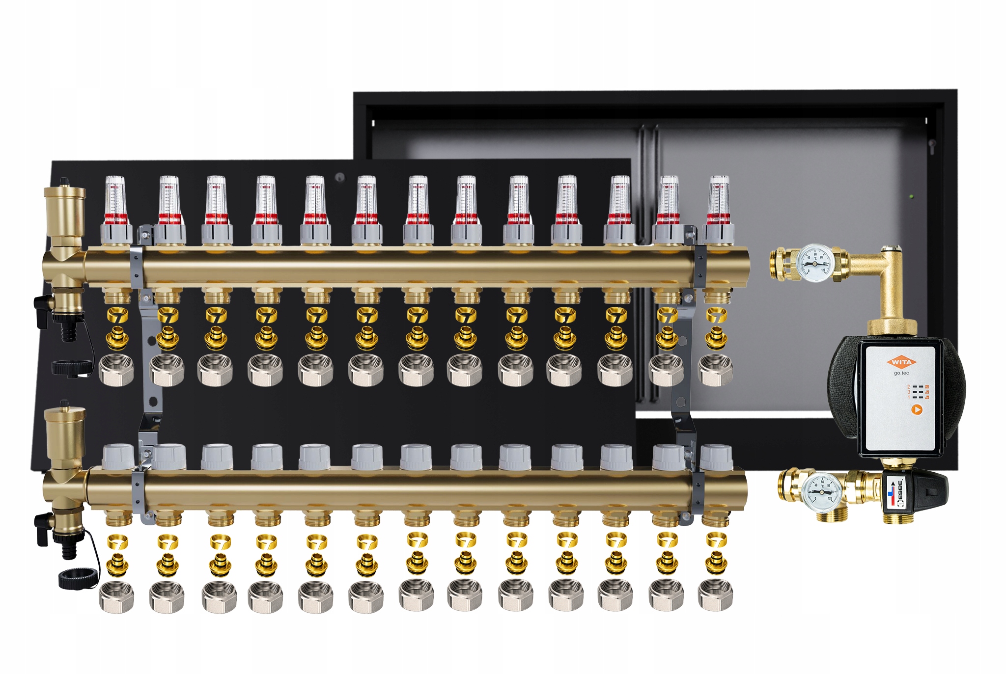 Rozdělovač pro podlahu 13 okruhů Nástěnná skříňka Čerpadlo Wita Pex