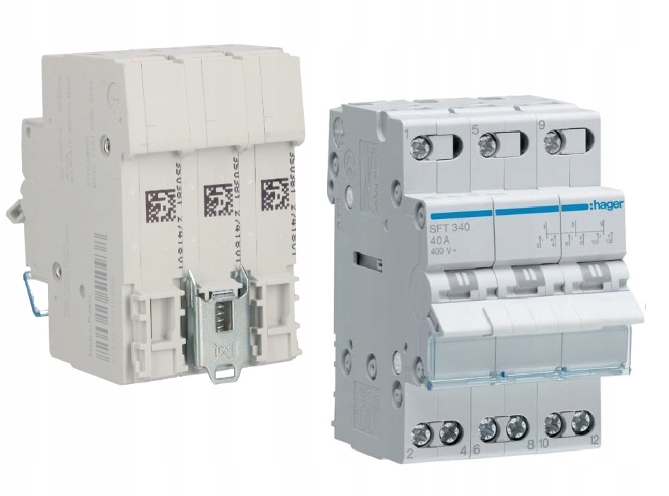 Hager Przełącznik Modułowy 1-0-2 40A 3P Przełącznik Sieć-agregat SFT340