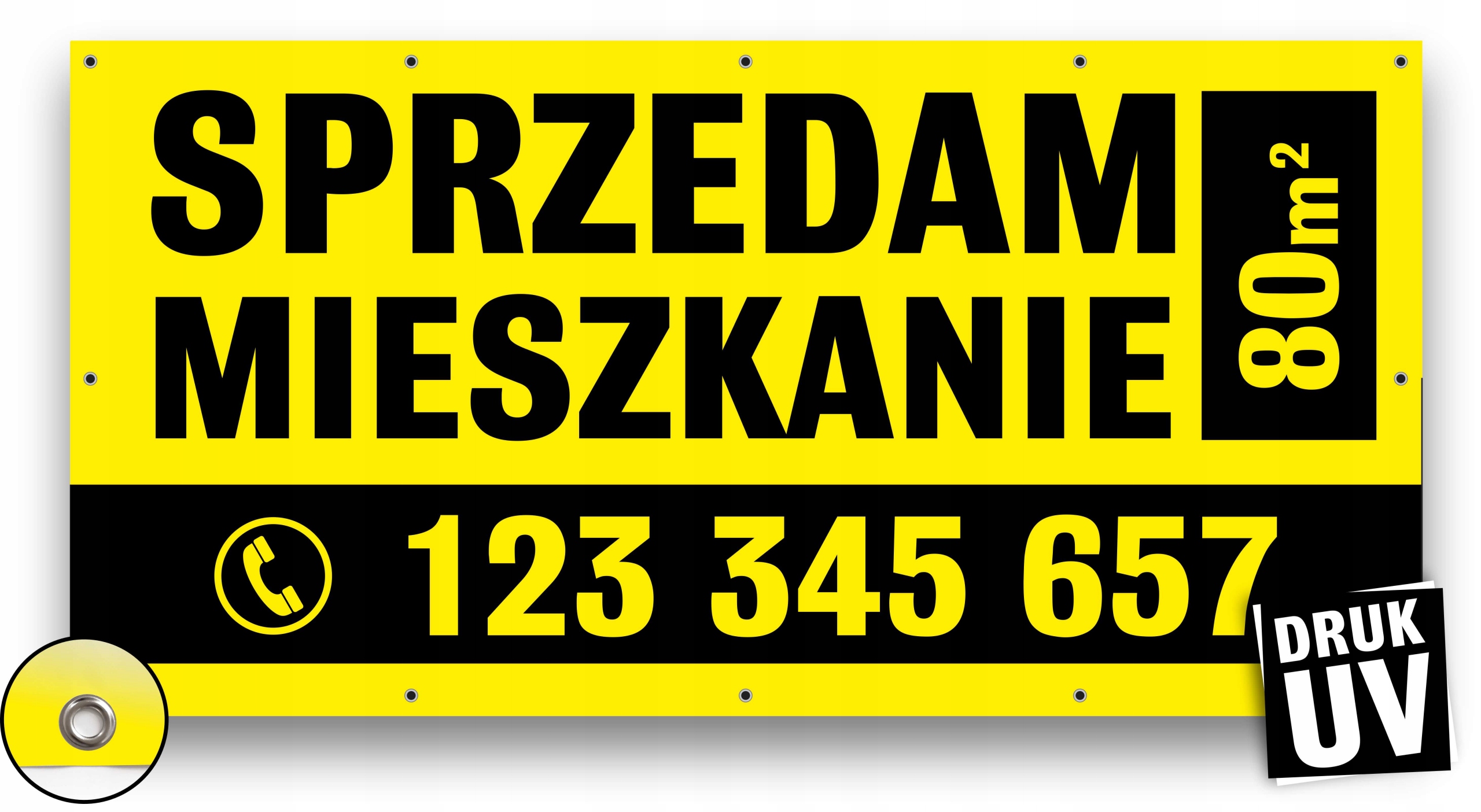Baner Reklamowy SPRZEDAM DOM MIESZKANIE Reklama Plandeka MOCNY 2x1 WZORY UV