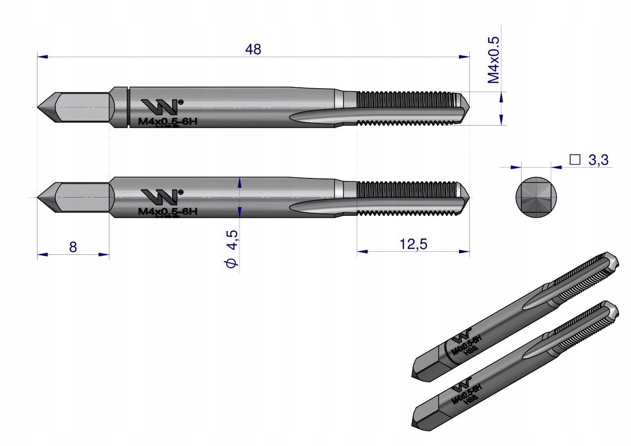 Gwintowniki komplet 2 szt do gwintu metrycznego drobnozwojnego DIN2181 M4X0 Marka Waryński