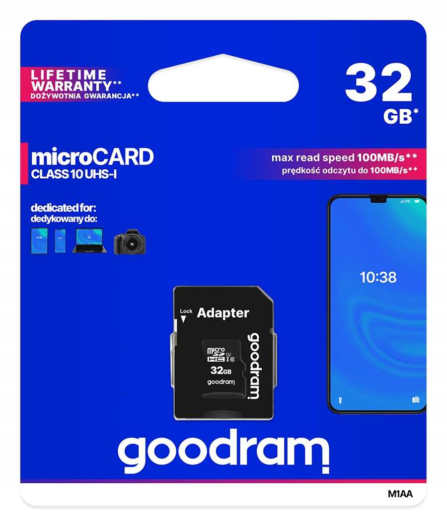 KARTA PAMIĘCI GOODRAM microSD 32GB CLASS10+ADAPTER Model M1AA