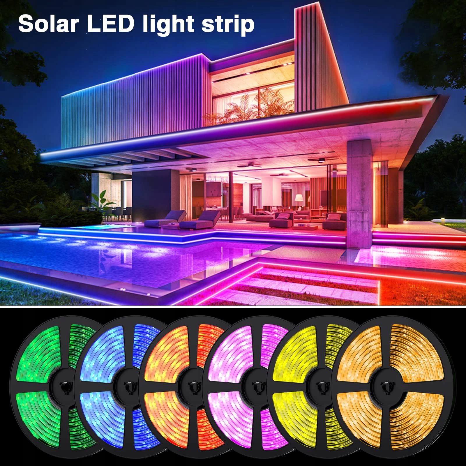 SOLAR LED Taśma 10m RGB IP67 Wodoodporna Oświetlenie Ogrodowe — miniatura 5