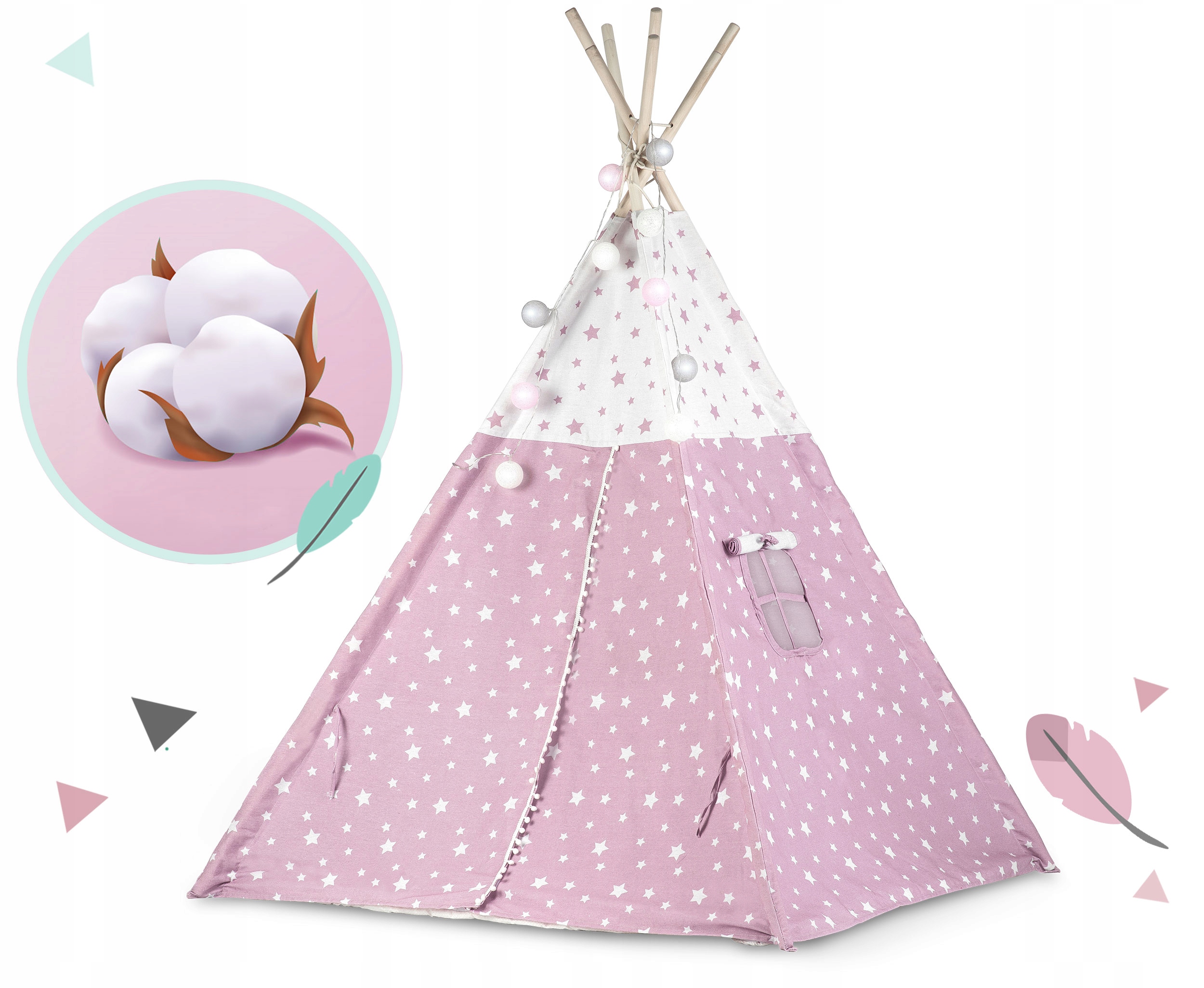 TIPI palapinė vaikams TEEPEE LAMPS pagalvėlės ilgis 120 cm