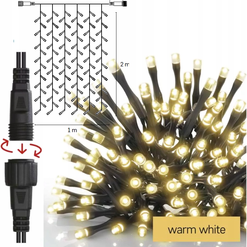 

Oświetlenie łączone kurtyna 100 Led 1x2m ciepła