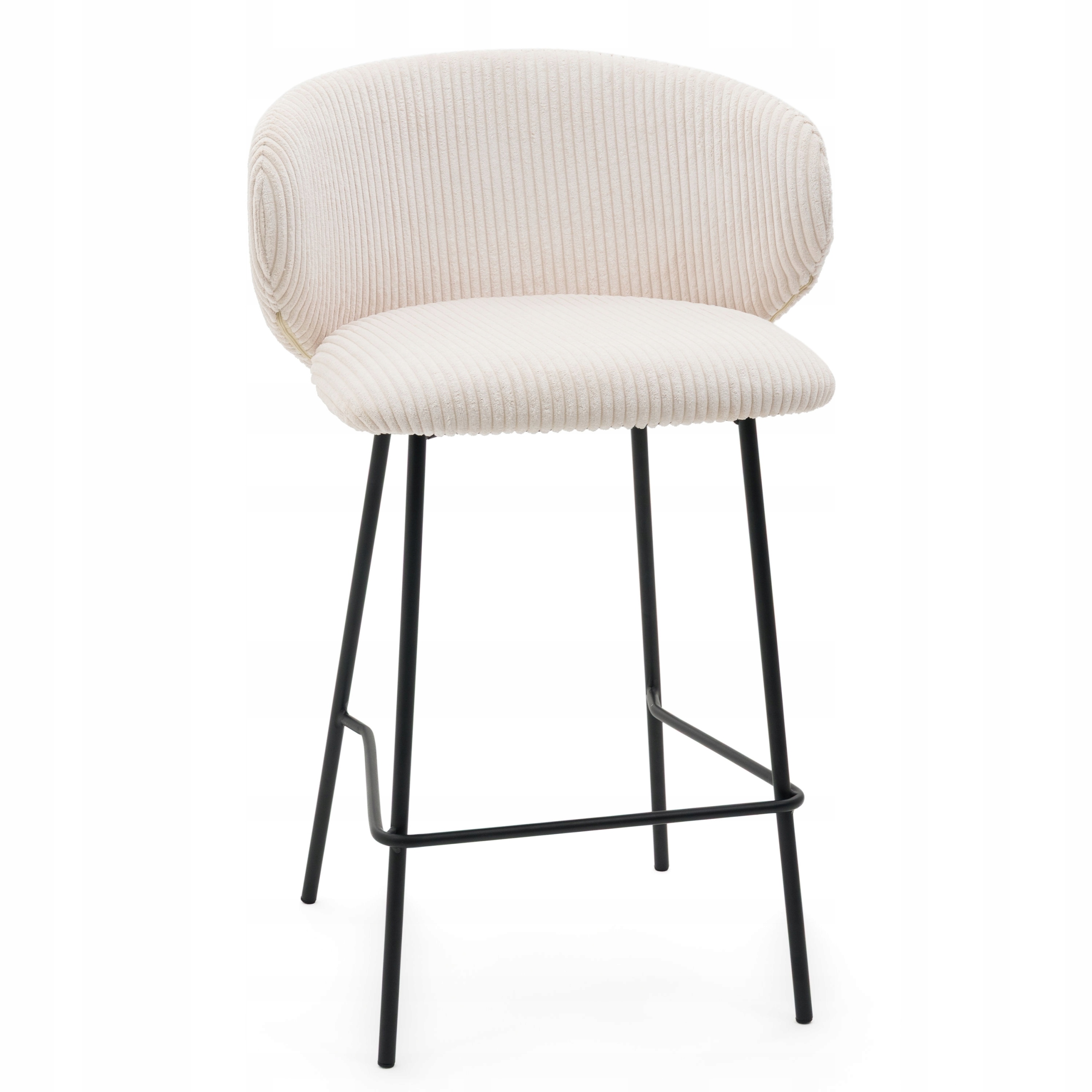 Barová Židle barový manšestr béžový Davis 87 cm s opěradlem, černé nohy k ostrovu