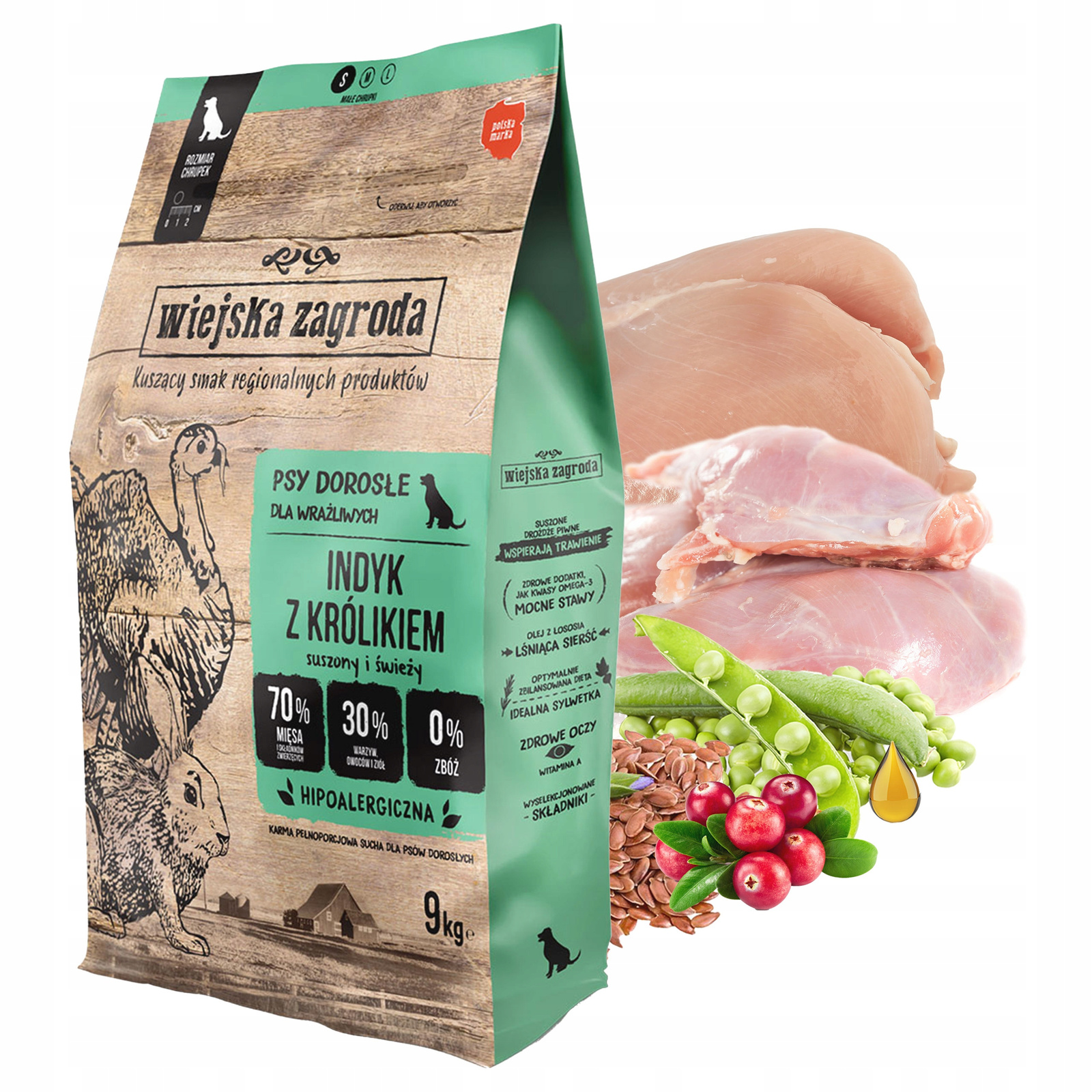 Wiejska Zagroda suché krmivo pro psa krůta králík křupky S 9 kg