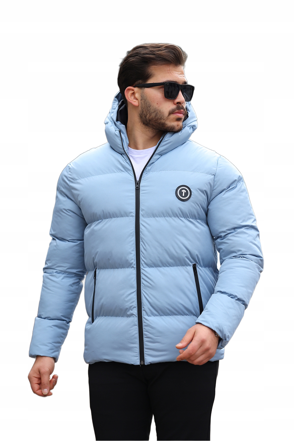 Modrá Péřová Bunda S Kapucí K Bokům S Opb