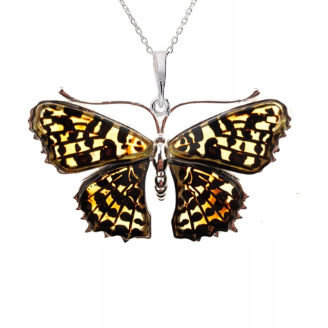 Stříbrný Přívěsek Motýl Baltský Jantar A Stříbro