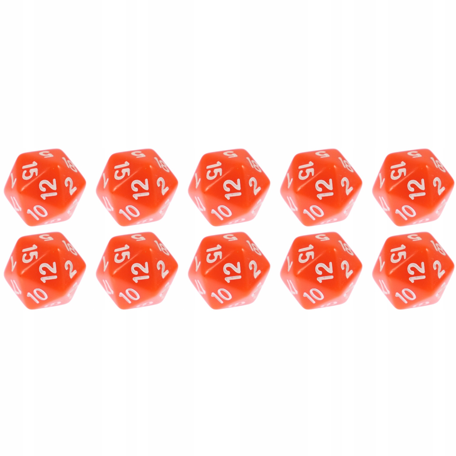 ZESTAW 10 KOSTEK K20 RPG POMARAŃCZOWA KOŚĆ DWUDZIESTOŚCIENNA