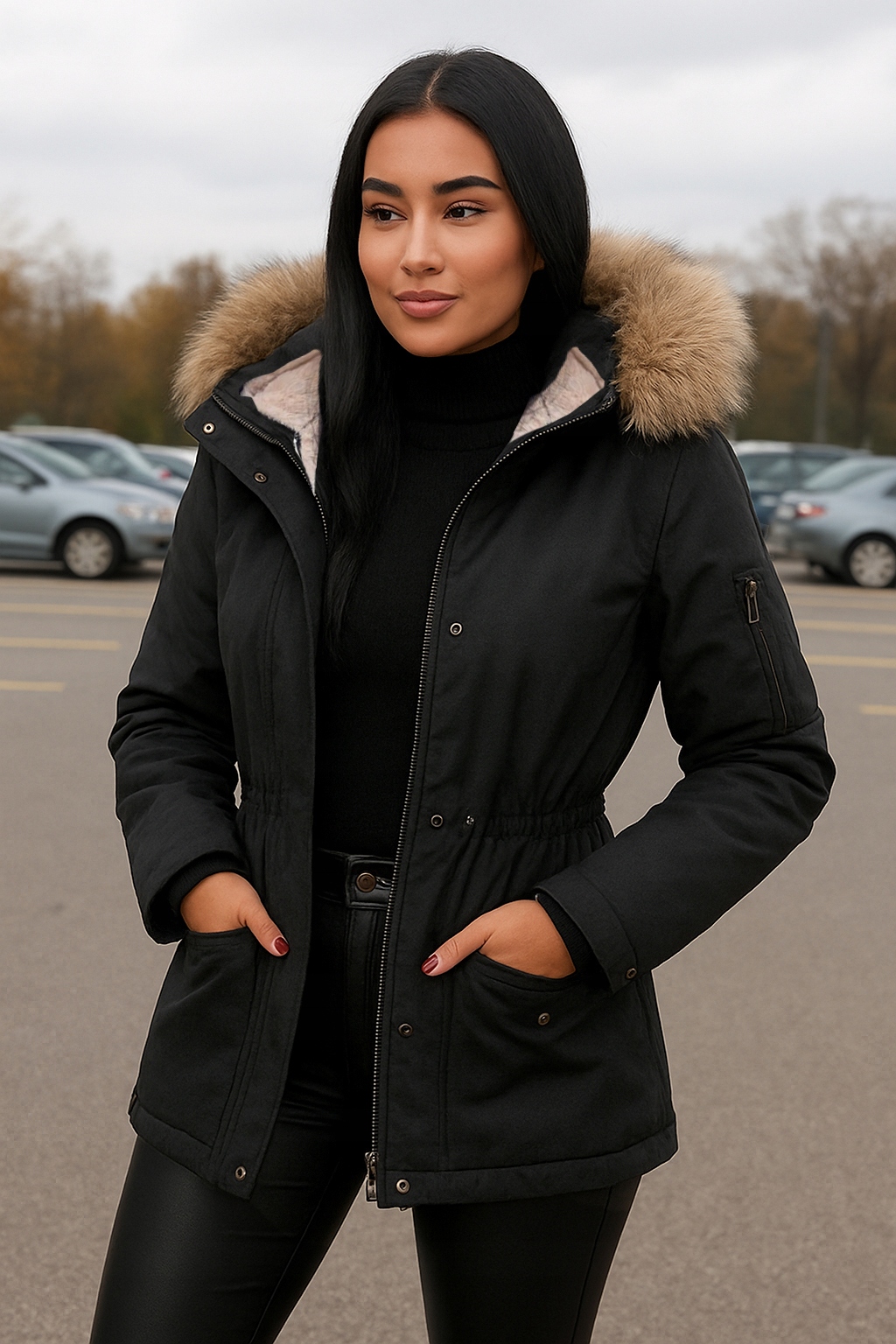 KURTKA ZIMOWA DŁUGA PŁASZCZYK PARKA OCIEPLANA Z FUTERKIEM PLUS SIZE 2w1 5XL Linia plus size (duże rozmiary)