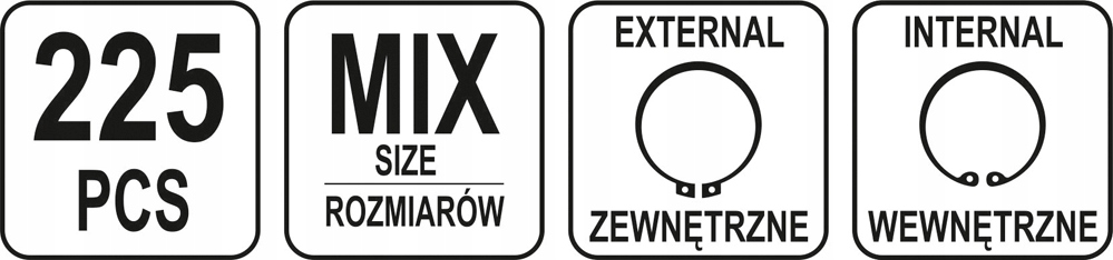 YATO PIERŚCIENIE SEGERA ZEWNĘTRZNE I WEWNTRZNE 225el MIX ROZMIARÓW YT-06882 Marka Yato