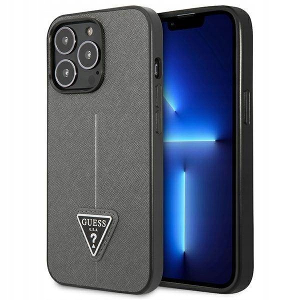 Guess Saffiano Triangle Logo Case – Pouzdro pro iPhone 13 Pro Max (stříbrné)