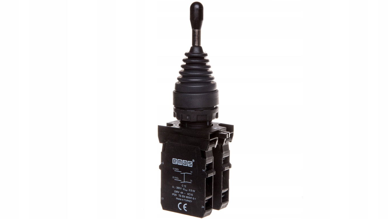  /><h1>Joystick 4-pozycyjny stabilny 4NO T0-CP707DJ40 EMAS IP65 22mm​</h1><p>Joystick 4-pozycyjny stabilny T0-CP707DJ40 marki EMAS to wysokiej jakości manipulator kierunkowy przeznaczony do zastosowań przemysłowych. Dzięki solidnej konstrukcji i klasie szczelności IP65, zapewnia niezawodne działanie nawet w trudnych warunkach środowiskowych.​</p><p><b>Specyfikacja techniczna:</b></p><ul><li><b>Producent:</b> EMAS ELEKTROTEKNIK</li><li><b>Model:</b> T0-CP707DJ40</li><li><b>Kod EAN:</b> 5900103189655</li><li><b>Liczba pozycji:</b> 4 (stabilne)</li><li><b>Liczba styków zwiernych:</b> 4 NO (po jednym na kierunek)</li><li><b>Średnica montażowa:</b> 22 mm</li><li><b>Materiał pierścienia czołowego:</b> Tworzywo sztuczne</li><li><b>Kolor pierścienia czołowego:</b> Czarny</li><li><b>Stopień ochrony:</b> IP65</li><li><b>Znamionowy prąd obciążenia (AC-21):</b> 4 A</li><li><b>Z powrotem do położenia 0:</b> Nie</li><li><b>Zamykane w położeniu 0:</b> Nie</li></ul><p><b>Zastosowanie:</b></p><p>Joystick T0-CP707DJ40 jest idealny do sterowania maszynami, urządzeniami przemysłowymi oraz w systemach automatyki. Dzięki stabilnym pozycjom i wysokiej odporności na czynniki zewnętrzne, sprawdzi się w wymagających środowiskach pracy.​</p><p><b>Zalety produktu:</b></p><ul><li>Wysoka jakość wykonania</li><li>Odporność na czynniki zewnętrzne dzięki klasie szczelności IP65</li><li>Łatwy montaż w otworze o średnicy 22 mm</li><li>Zgodność z międzynarodowymi normami​</li></ul></div>
                    </div>
    </div>
                                                                    <div class=
