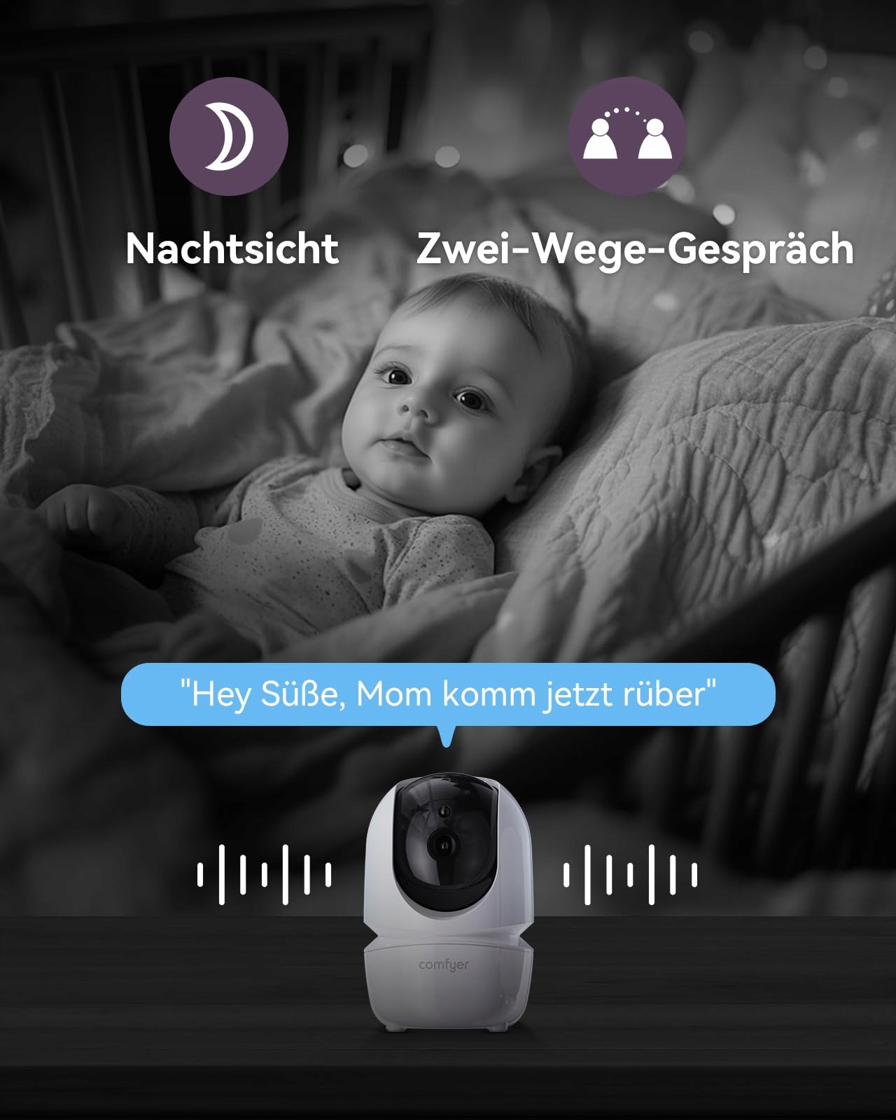 COMFYER Niania Elektroniczna 7" HD 720P 2 Kamery IR Nocny Tryb Vox Audio — miniatura 7