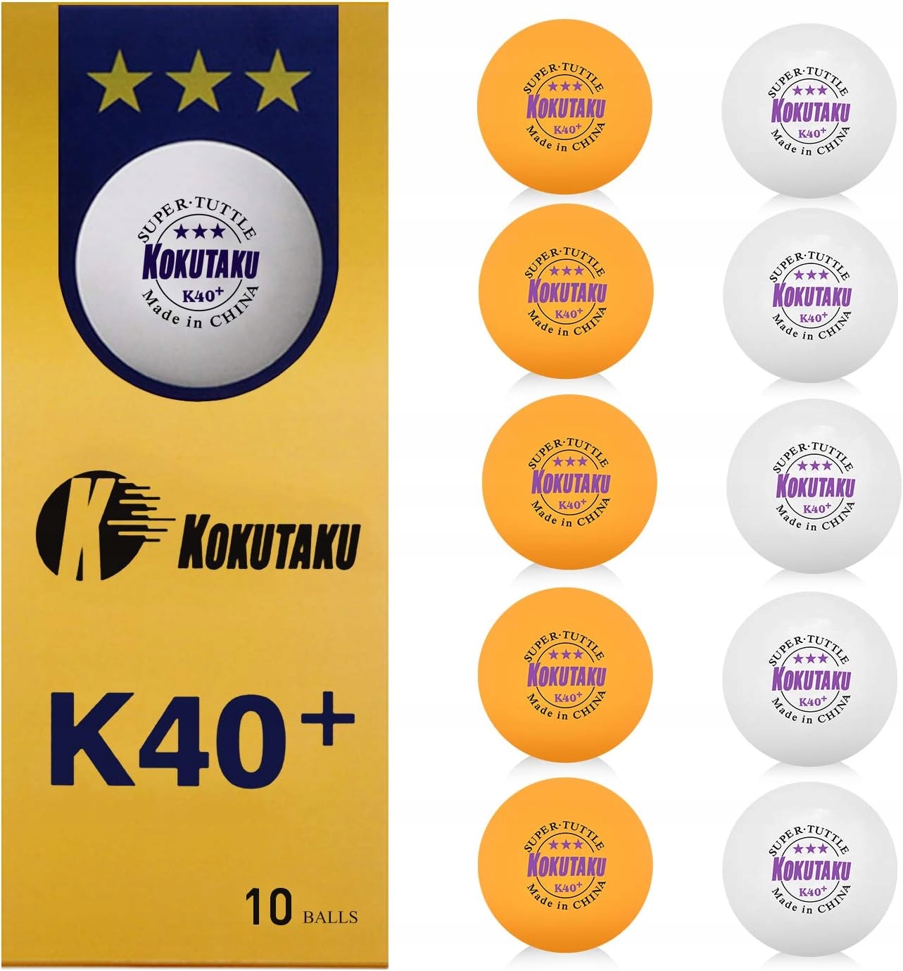 Míčky Na Stolní Tenis Kokutaku K40+ 10 Kusů Bílé Oranžové