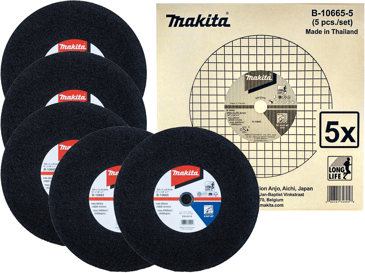 Makita Tarcza do cięcia metalu stali do gumówki 355x3x25,4mm 5szt. B-10665