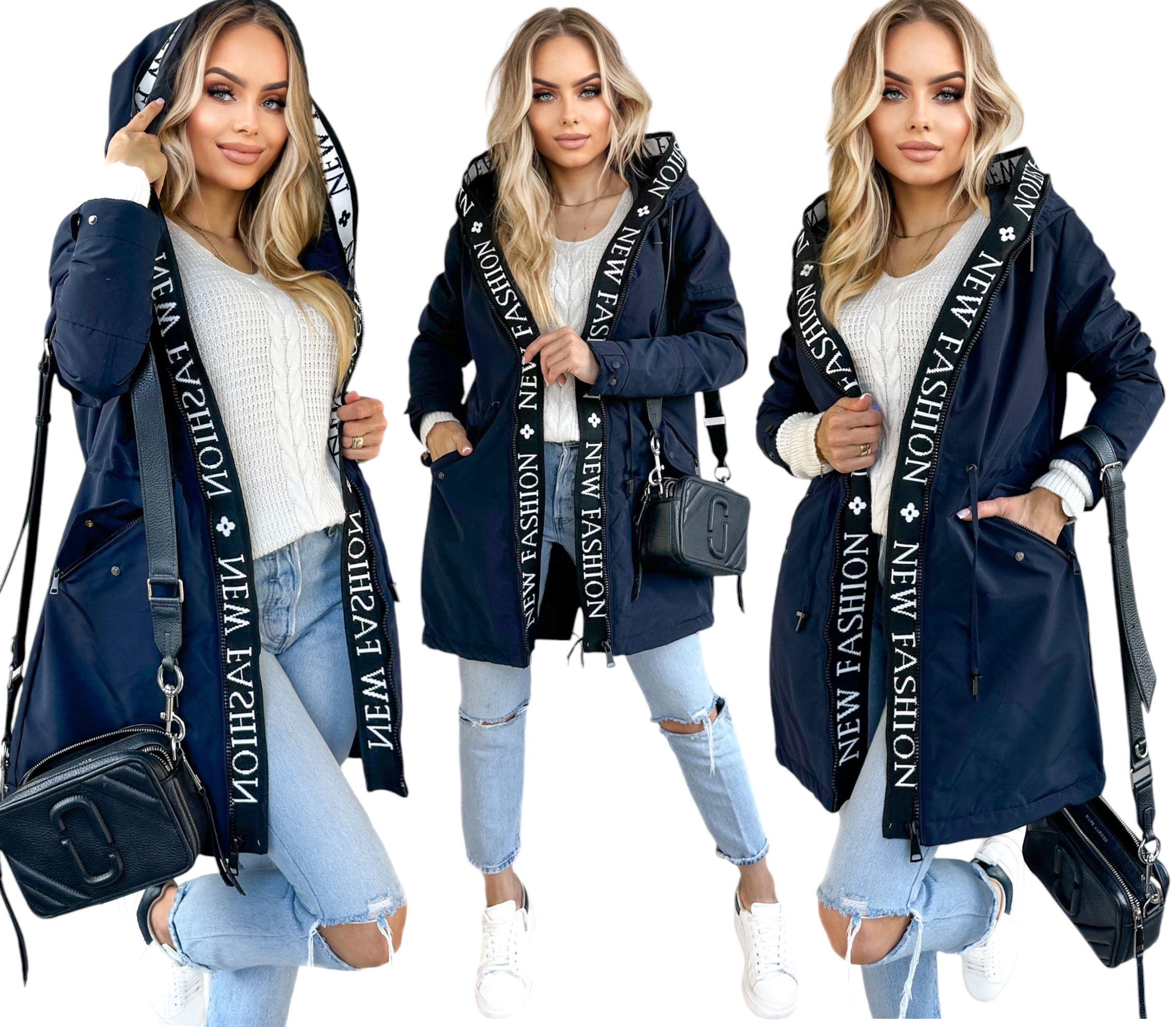 Módní stylová Dámská Bunda s lampasem a kapucí s kapucí