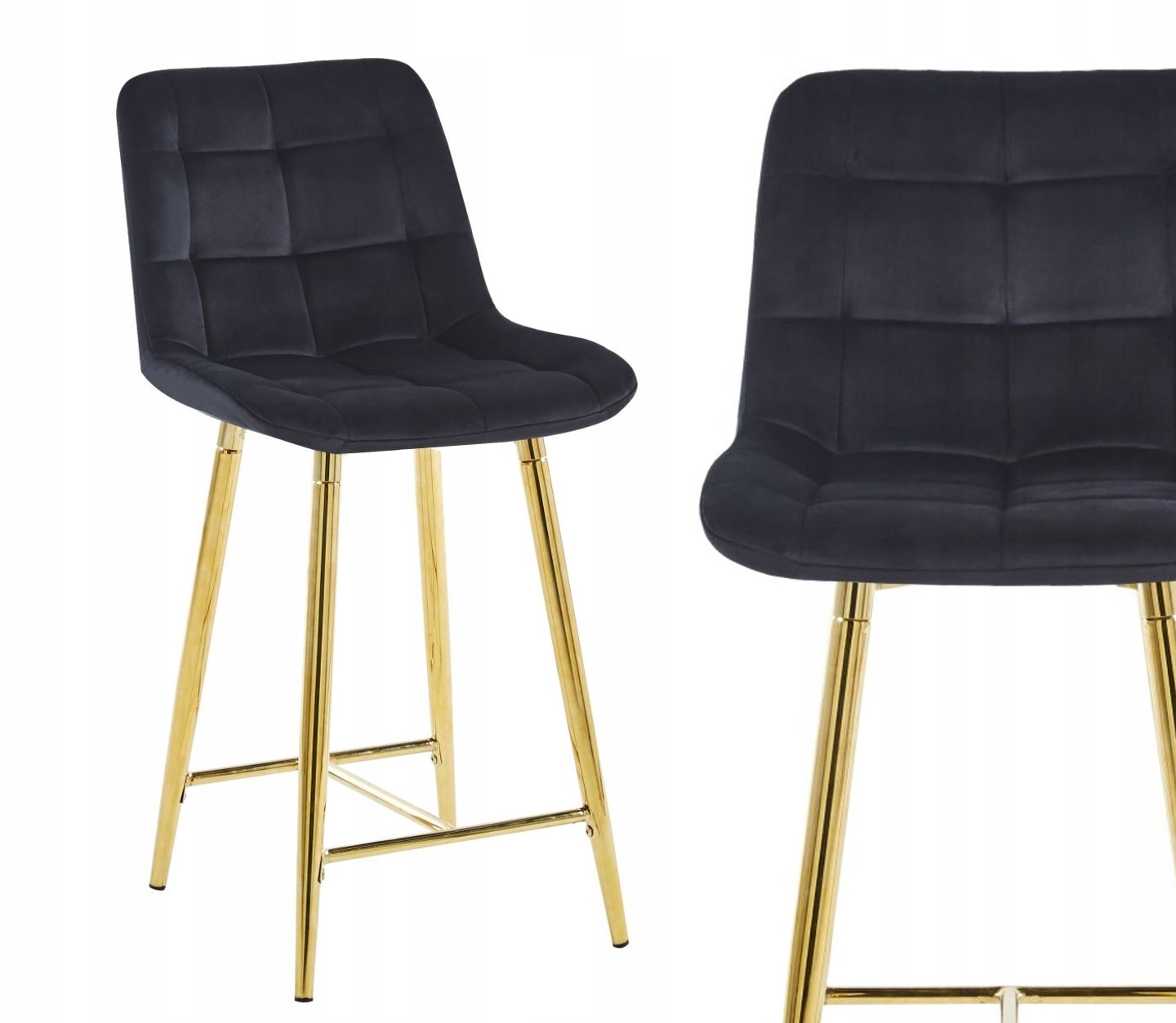Barová Židle 61 cm velur, černé zlaté kovové nohy, čalouněný sedák