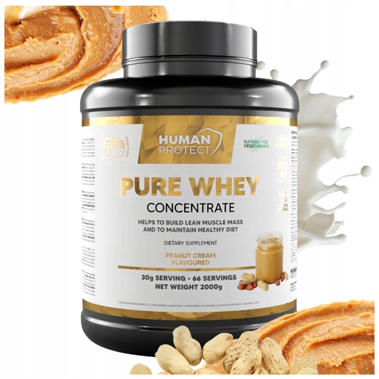 Human Protect Pure Whey 2KG Bílkovina Koncentrát Wpc Arašídový Krém