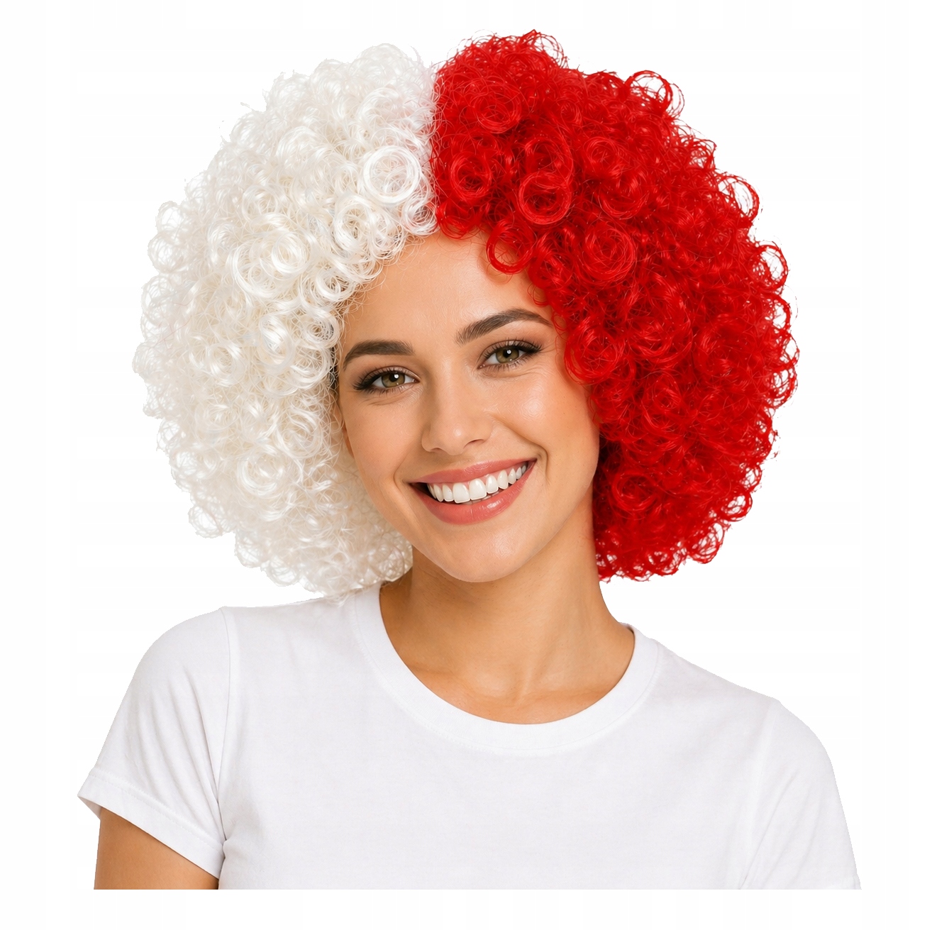 Czapka Peruka Dla Kibica Polska Biało Czerwona Afro