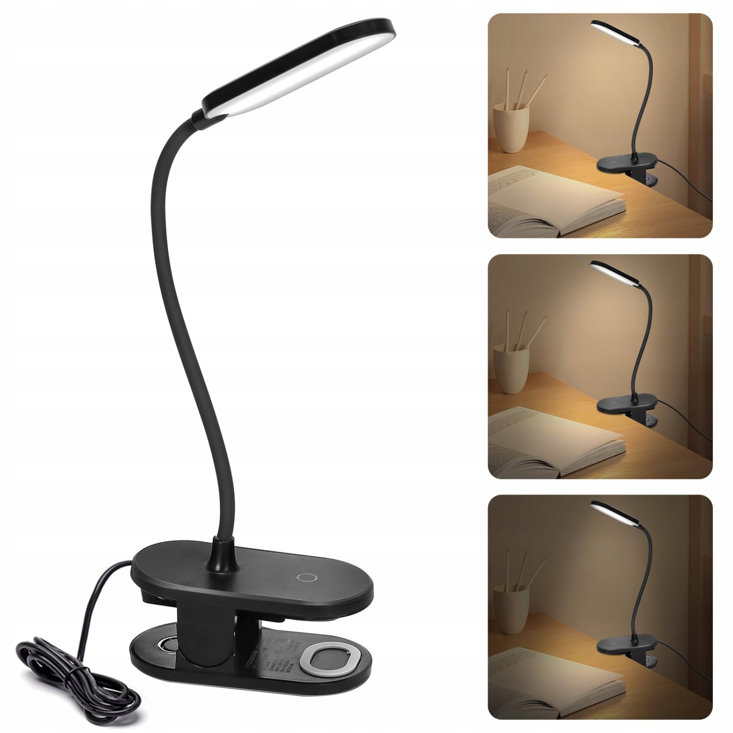 Stolní lampa Aigostar Černá s klipem, 3 úrovně jasu, 360 stupňů