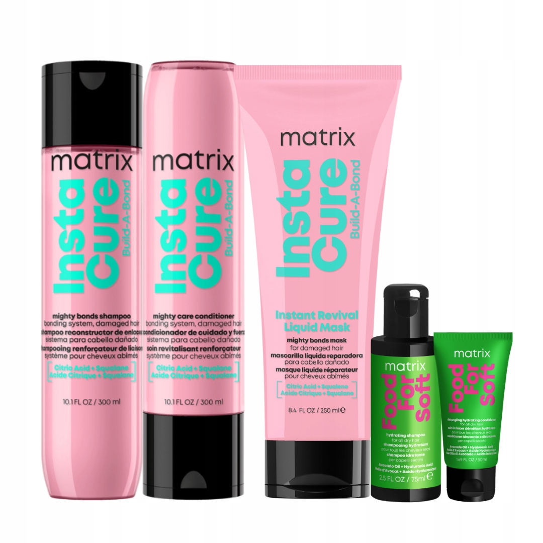 Odbuduj Zniszczone Włosy Matrix Instacure Zestaw Szampon Odżywka Maska