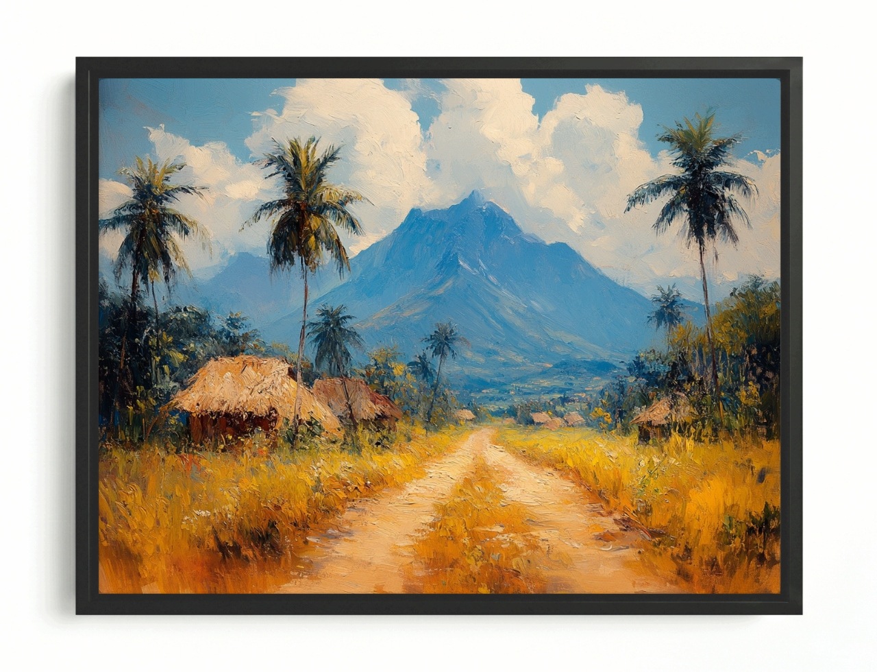 Obraz Rám Americká Krabička Afrika Vesnice Chaty Palmy Cesta Hory 100x75