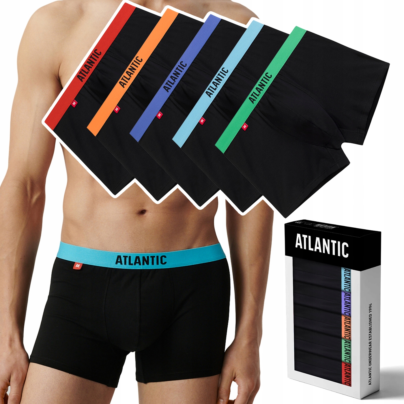 Pánské boxerky 5 Par sportovní Bavlněné šortky Atlantic 5SMH-004 M
