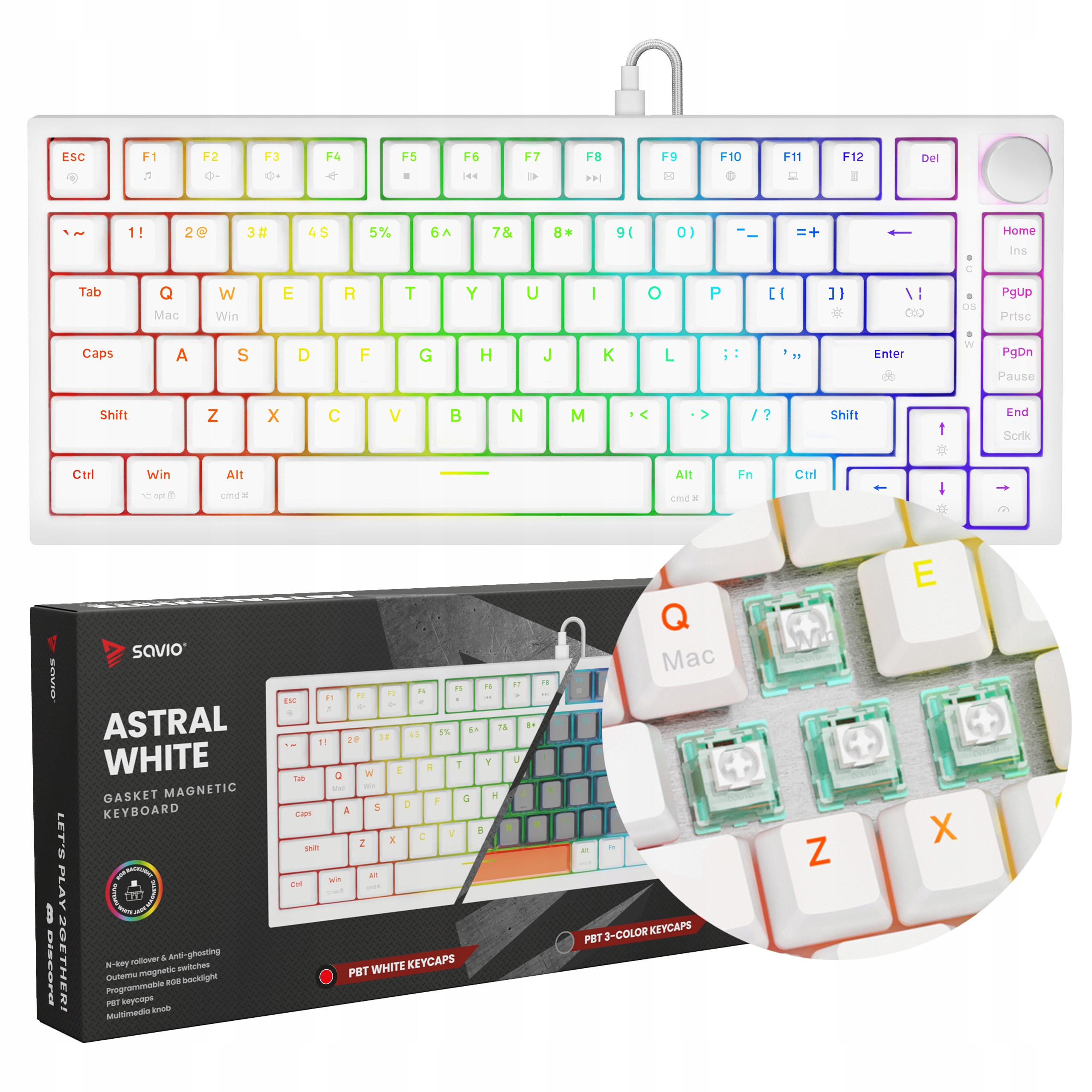 Magnetická klávesnice Savio Astral White Outemu White Jade Rgb