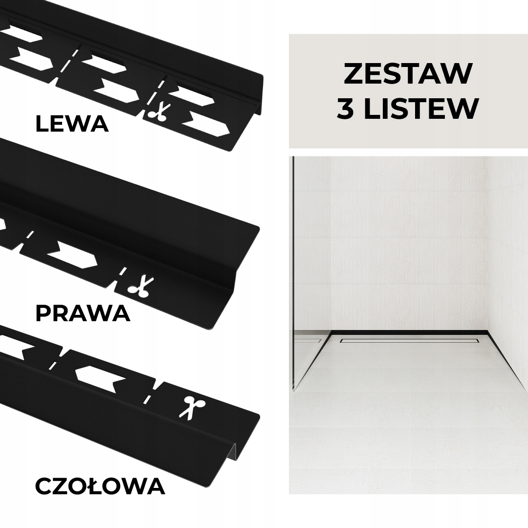 Sada lišt pro odtok Vogi Čelní Spádová Nástěnná Černá 120 cm