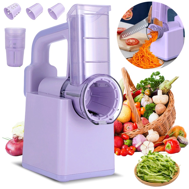 Elektrický Kráječ Se 3 Čepelemi Na Zeleniny, Ovoce, Maso, Sýr, Fialový