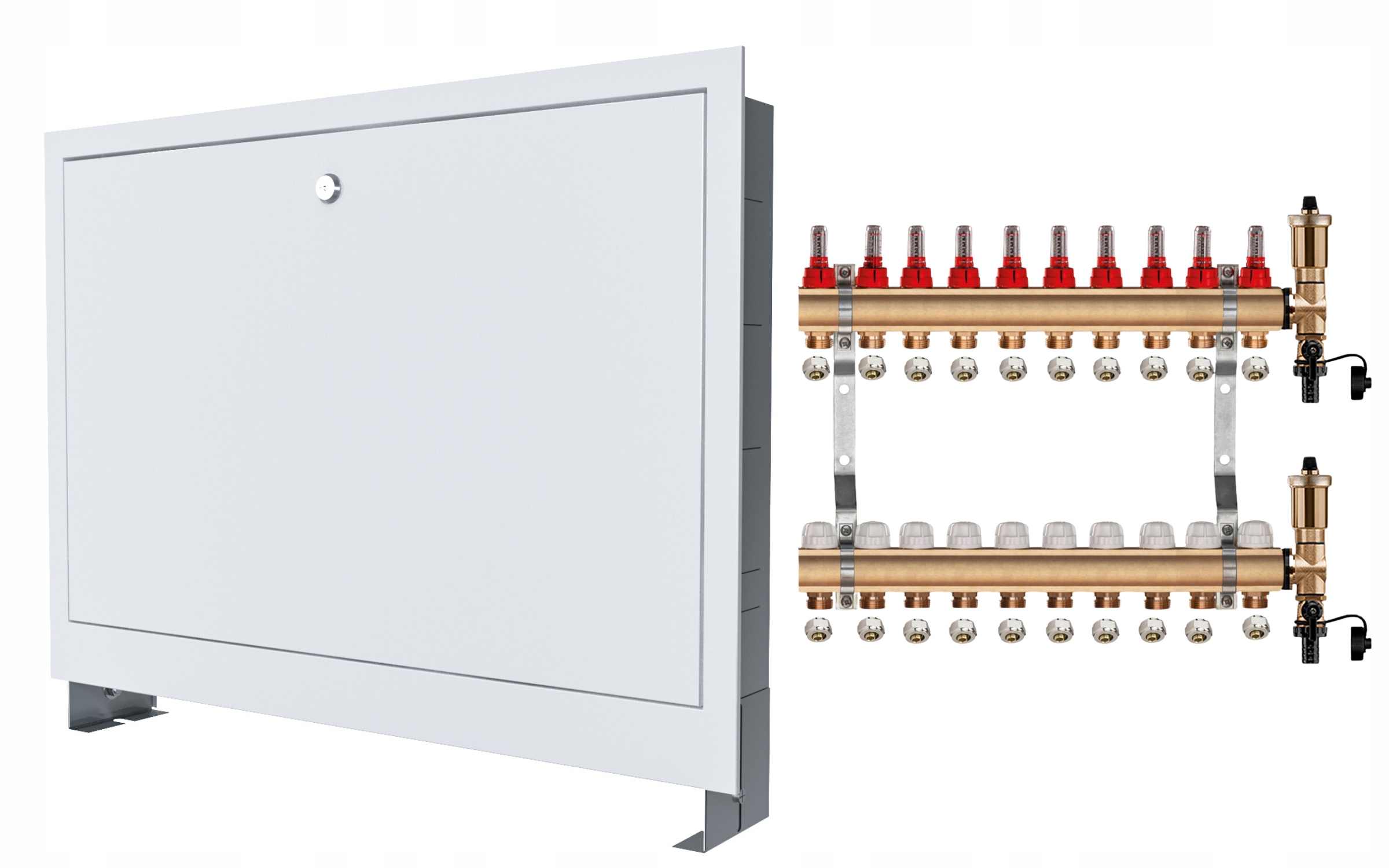 Mosazný Rozdělovač 10 Sekcí Spojky Podomítková Skříňka