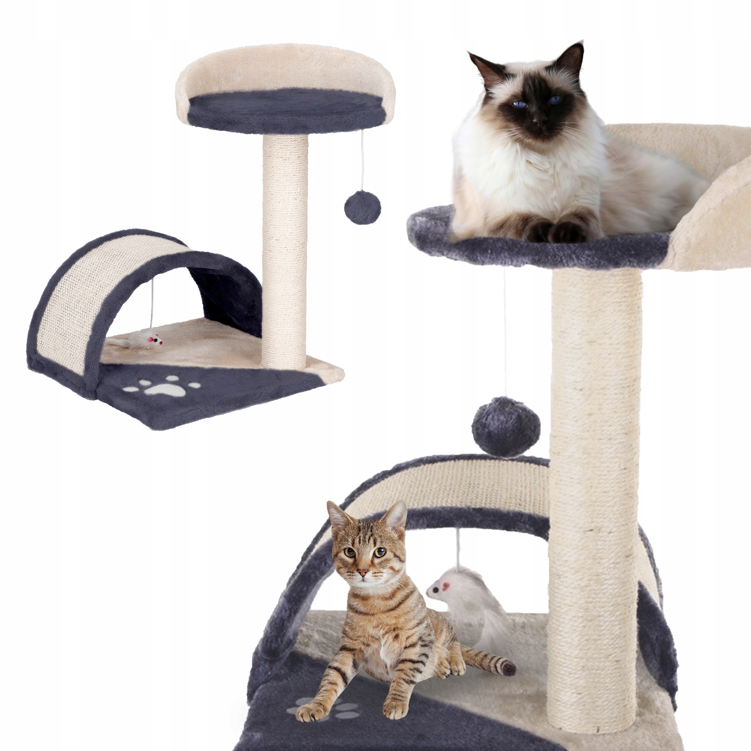 Levně Škrabadlo pro kočky Gaczoo s podstavcem a hračkou, tmavě šedé, 35 x 35 x 42 cm