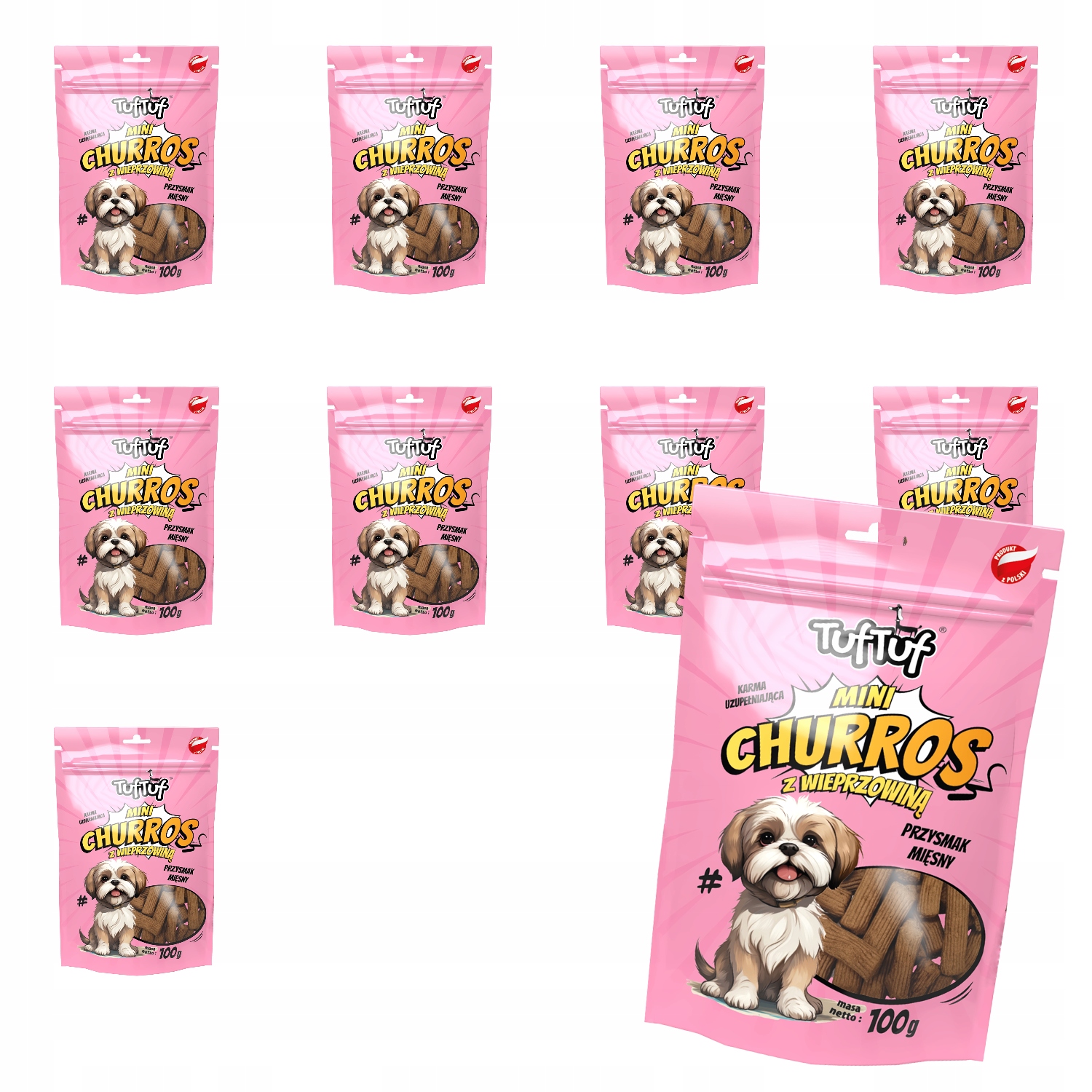 Levně Pochoutky Pro Psa TufTuf Mini Churros s vepřovým masem pro psa Set 10x100g