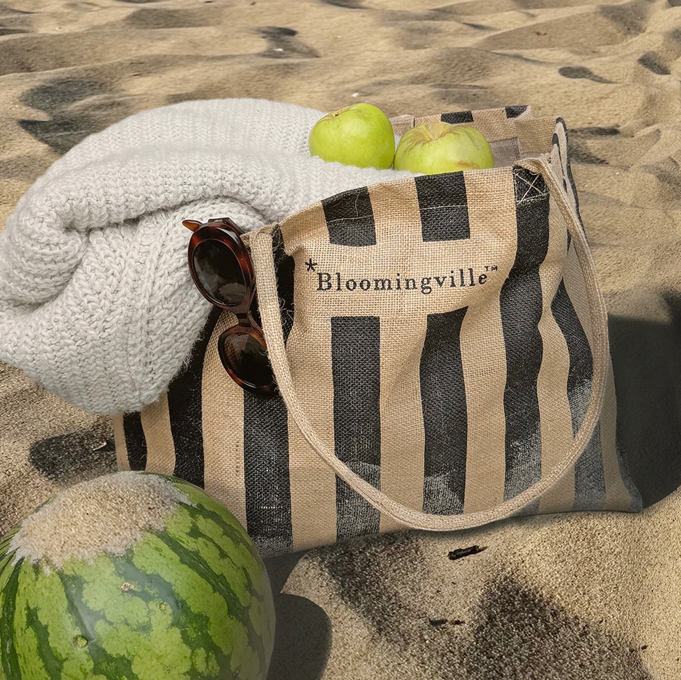 Torba na zakupy Bergamo plażowa shopper czarna juta w pasy Marka inna