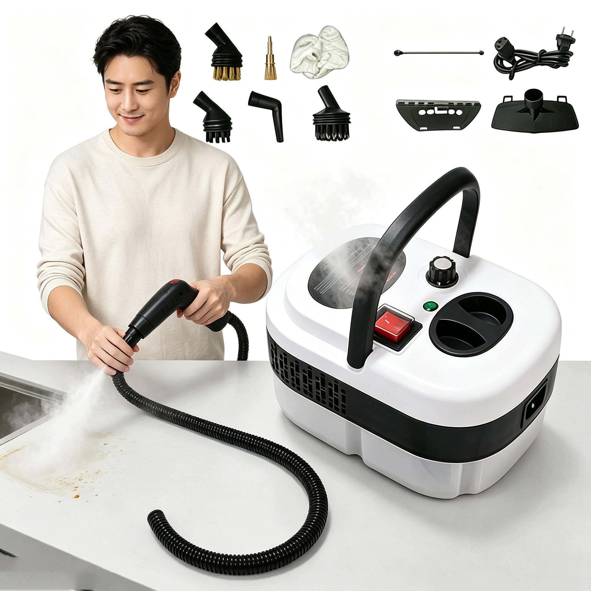 Myjka Parowa Parownica Do Mycia Szyb Parownica 1000ML 2500W Z 3 Główkami Szczoteczki 6Prędkości