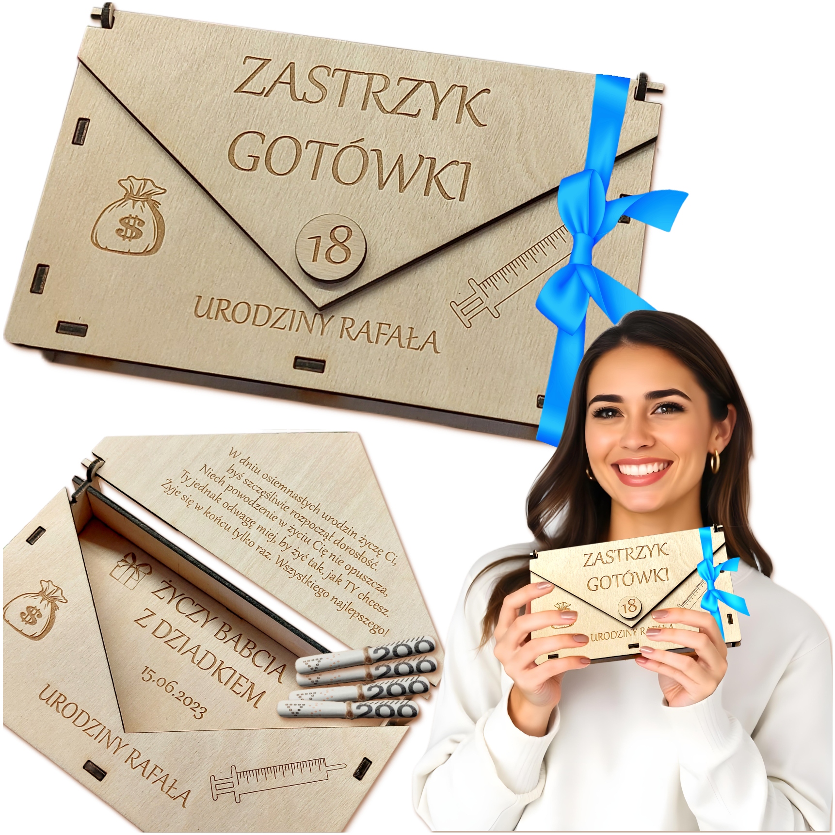 Obálka Krabička Na Peníze Dárek K 18. Narozeninám Dřevěné Gravírování Přání