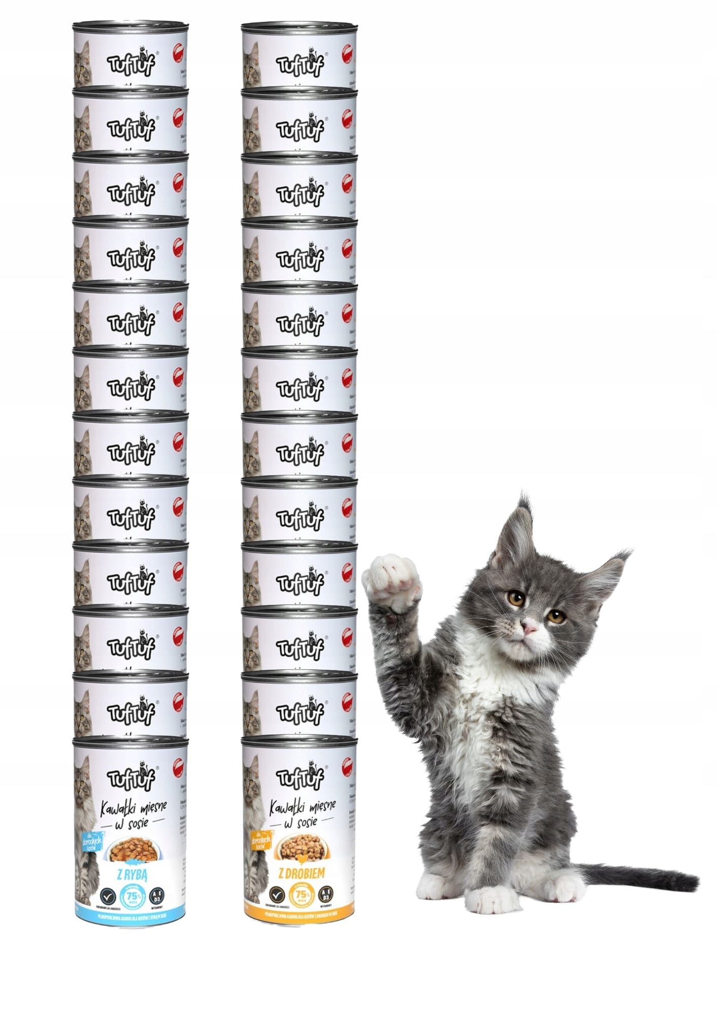 Levně Mokré krmivo pro kočky 24 ks mix chutí 415 g drůbež ryba 75 % masa konzerva tuf