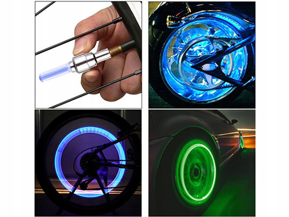 WENTYLE ŚWIECĄCE ROWEROWE WENTYL NA KOŁO 2 SZTUKI Zawartość zestawu baterie