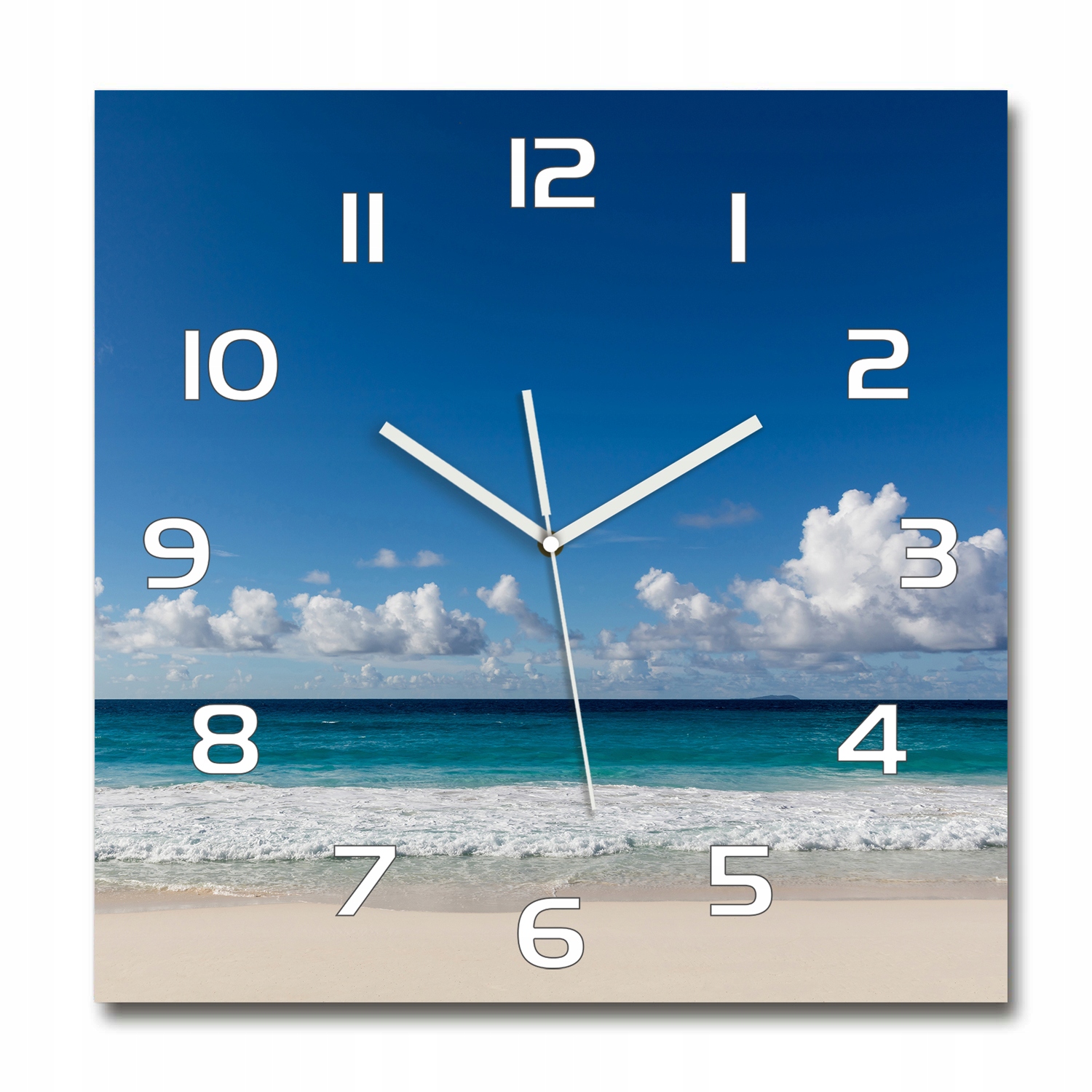 

Duży zegar szklany do salonu Plaża Seszele 60x60cm