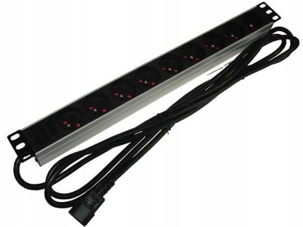 Listwa Zasilająca 1U do szafy Rack 19" 9 gniazd 230V wtyk C14 z kablem 3m