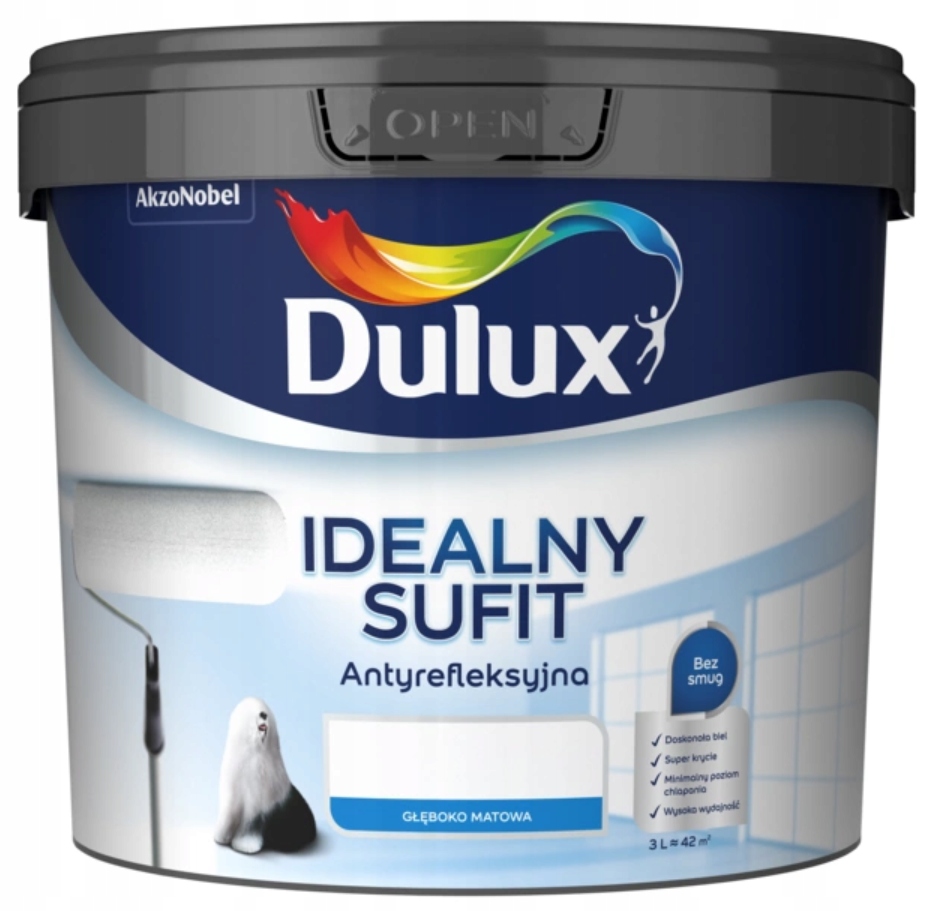 Dulux Ideální stropní strop Barva pro stropy Bílá Hluboká matná 9L