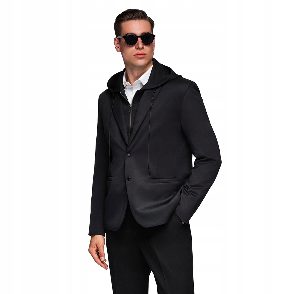 Pánské sako s odnímatelnou vložkou a kapucí, černé V1 OM-BLZB-0126 L