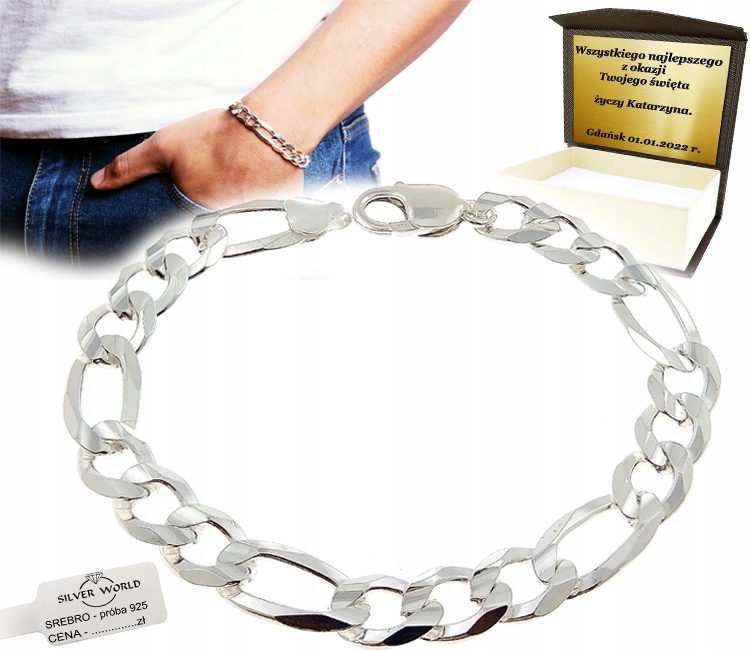 

Szeroka Bransoletka Srebrna Męska 10 mm Grawer
