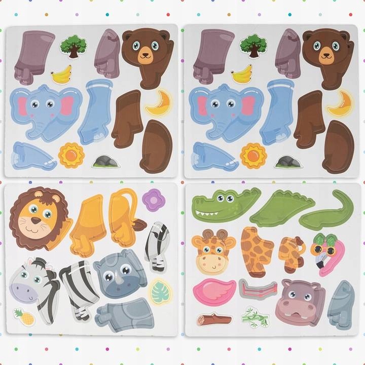 UKŁADANKA MAGNETYCZNA PUZZLE ZWIERZĘTA MONTESSORI 12 ELEMENTÓW Kolor dominujący wielokolorowy